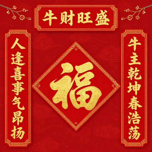 金红牛财图：传统新年对联设计