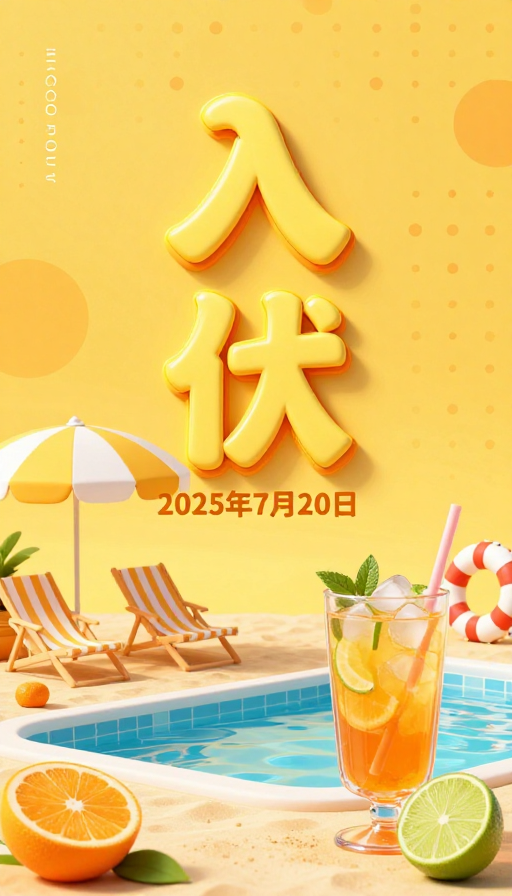 夏日清凉入伏海报:立体设计传递活力与清凉