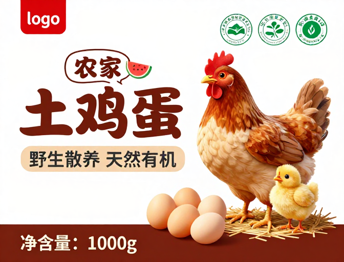 清新手绘风土鸡蛋海报,传递农家人间温情与自然品质