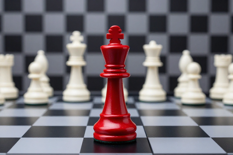 红棋对峙黑白棋盘：冷峻战略与领导力的象征