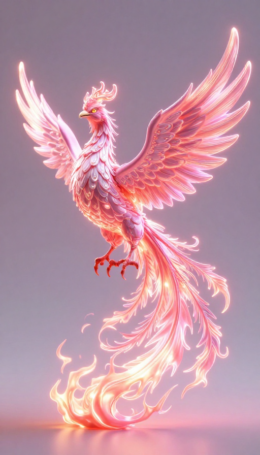 粉色光芒中的凤凰浴火重生：3D梦幻幻象