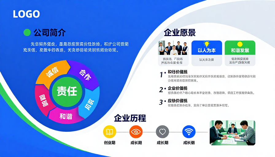 蓝绿渐变企业宣传海报：科技与人文的融合