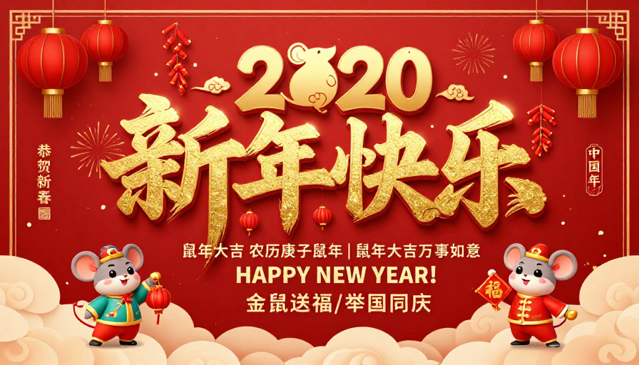 2020鼠年中国风新年喜庆烫金海报