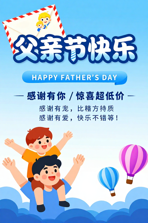 父爱温情·父亲节促销插画海报