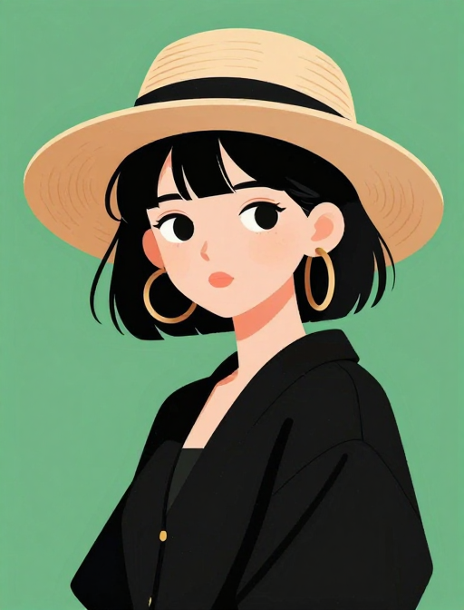 自信纯真的绿色背景时尚少女插画