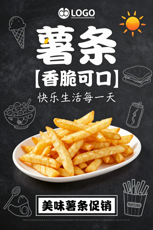金黄薯条现代海报:黑板风食欲广告
