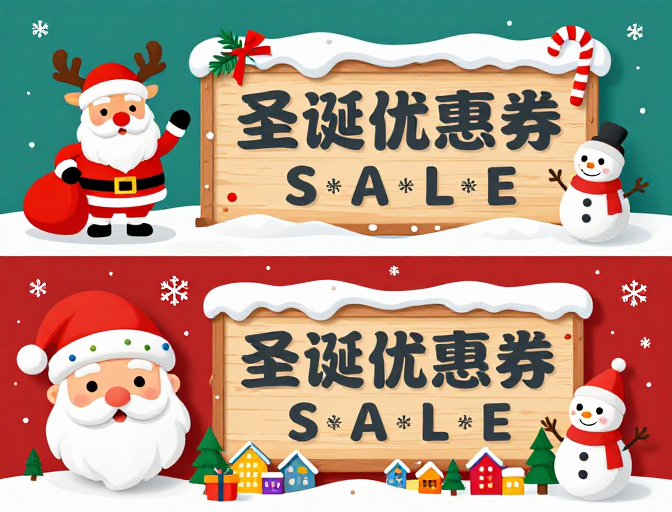 圣诞促销海报：双版插画营造童趣节日氛围