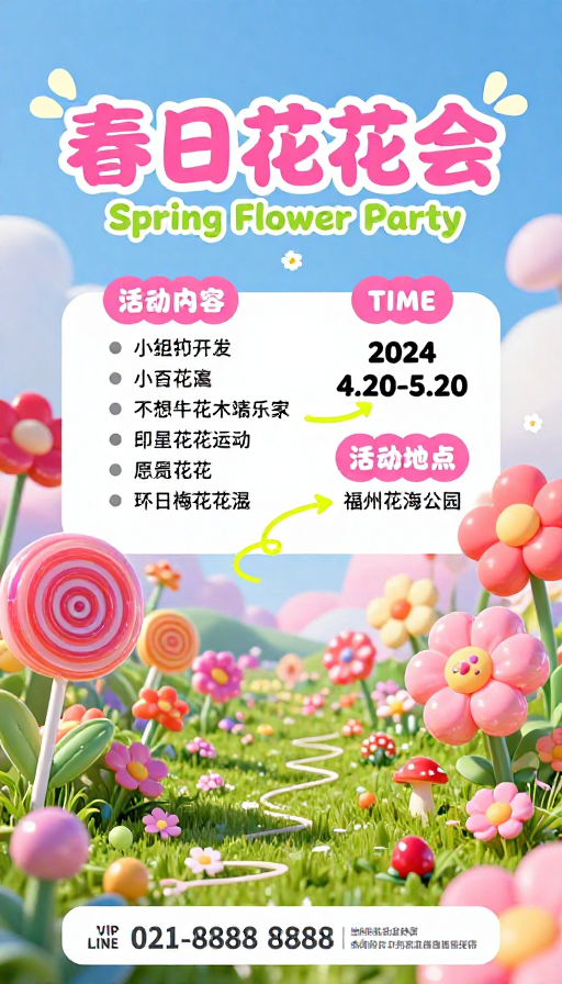 梦幻糖果风春日花花会海报:童趣与活力