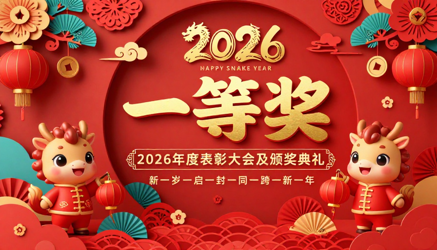 2026新年盛典：红金中国风一等奖庆典海报