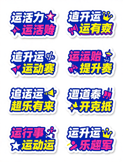 活力撞色运动主题贴纸标语设计