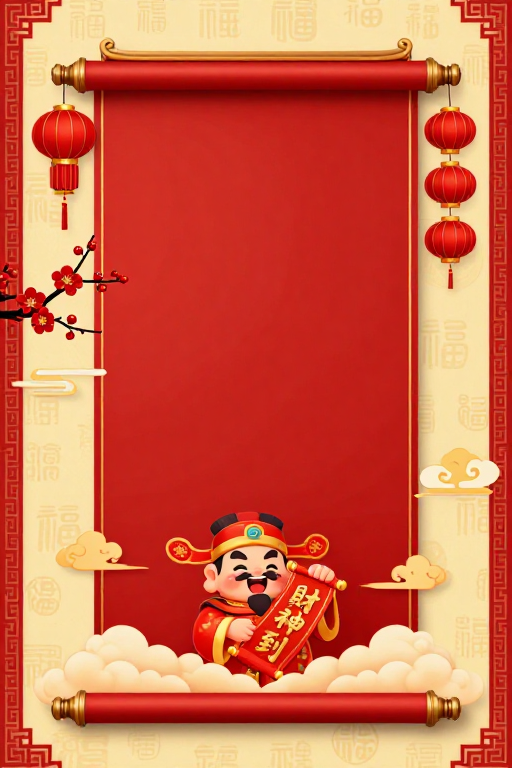 新春财神吉祥卷轴背景图