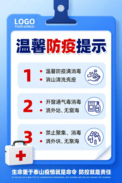 温馨防疫宣传海报:蓝色渐变医疗健康主题设计