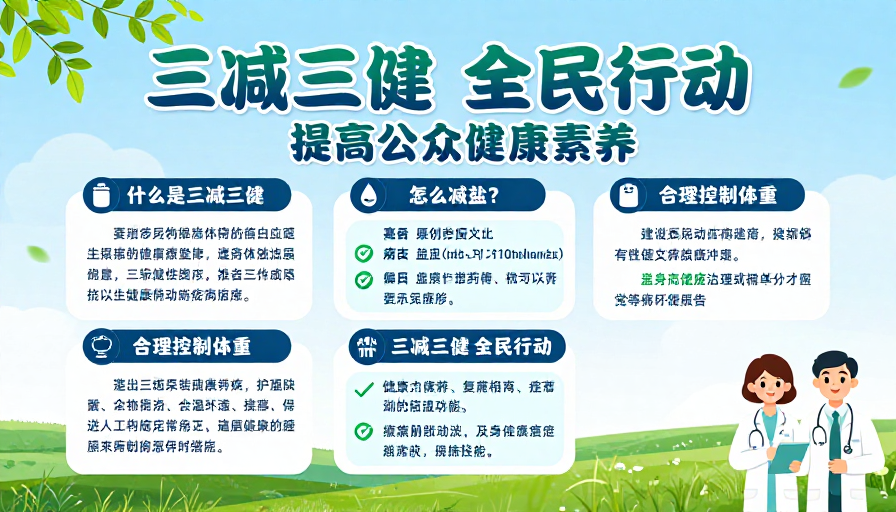 清新蓝绿风健康科普海报：三减三健全民行动