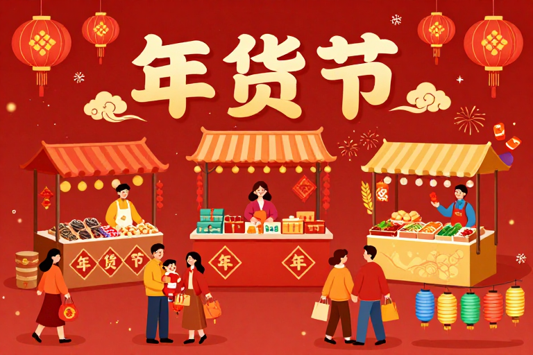 中国风年货节市集插画