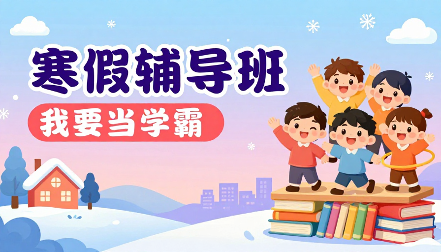 寒假辅导班卡通插画海报：活力冬日激励成长