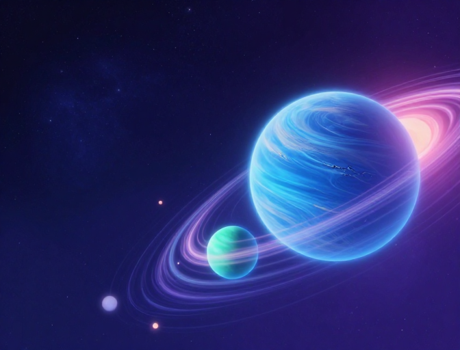 梦幻星际：蓝紫宇宙中的神秘行星与星尘漩涡