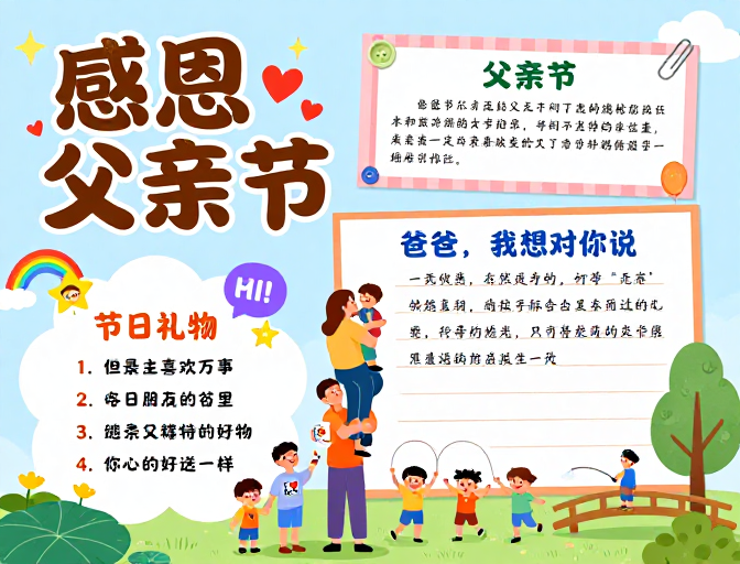 童趣手绘感恩父亲节温馨海报设计
