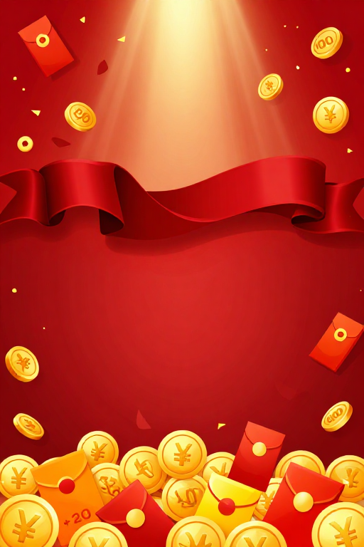 红色渐变背景金色光晕金币红包节日促销插画