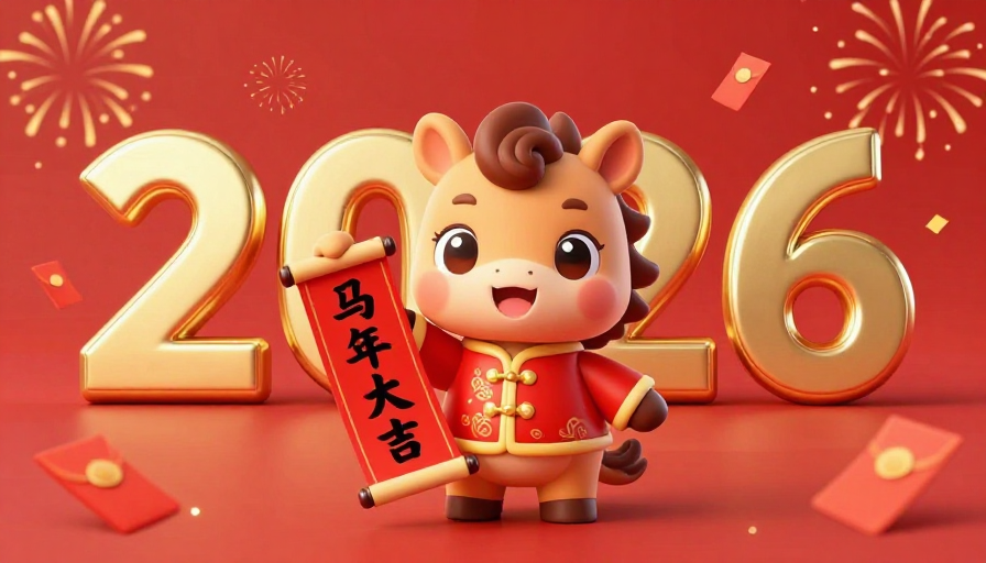 3D卡通喜洋洋：2026马年大吉祝福图