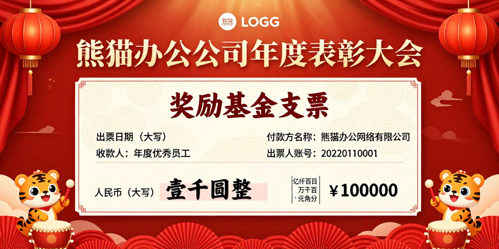 喜庆红金中国风熊猫办公年度表彰海报设计