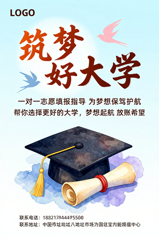 筑梦好大学手绘书法招生宣传图