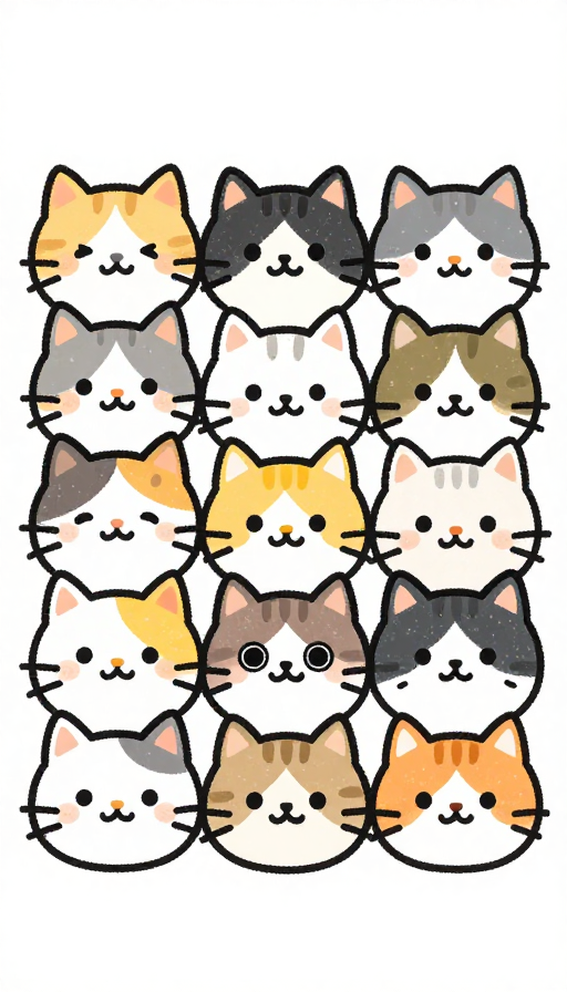 萌趣猫咪合影：儿童绘本风手绘插画