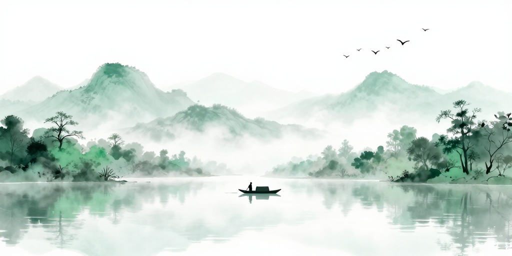 水墨青灰山水·空灵意境背景图