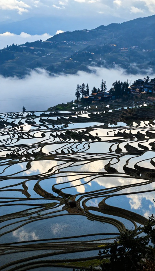 元阳梯田晨景:大地调色板上的自然诗篇