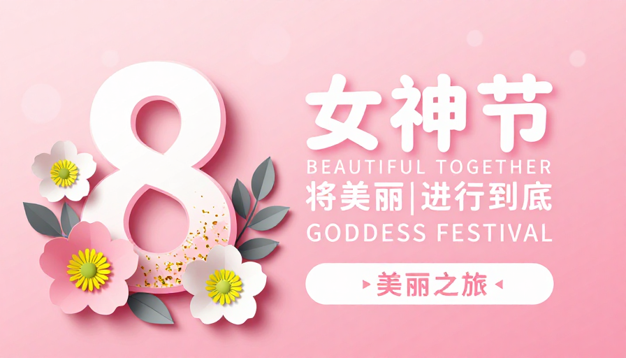 女神节粉色纸艺海报，优雅绽放美丽之旅