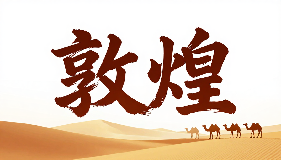 敦煌书法艺术字配丝路风情，暖色调商业海报