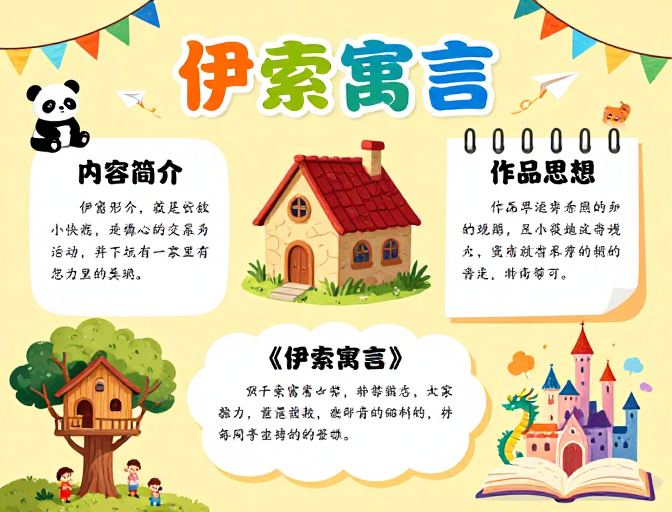 童趣手绘伊索寓言教育海报设计