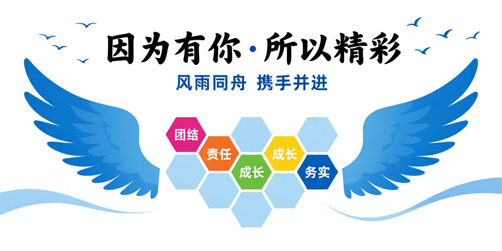简约现代企业墙设计,携手共赢的蓝色活力