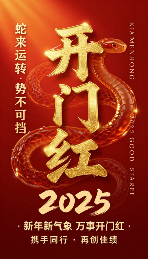 新春开门红：金色书法艺术贺卡设计