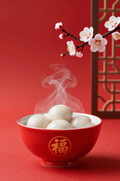 喜庆红底福字汤圆，传统节日氛围浓厚