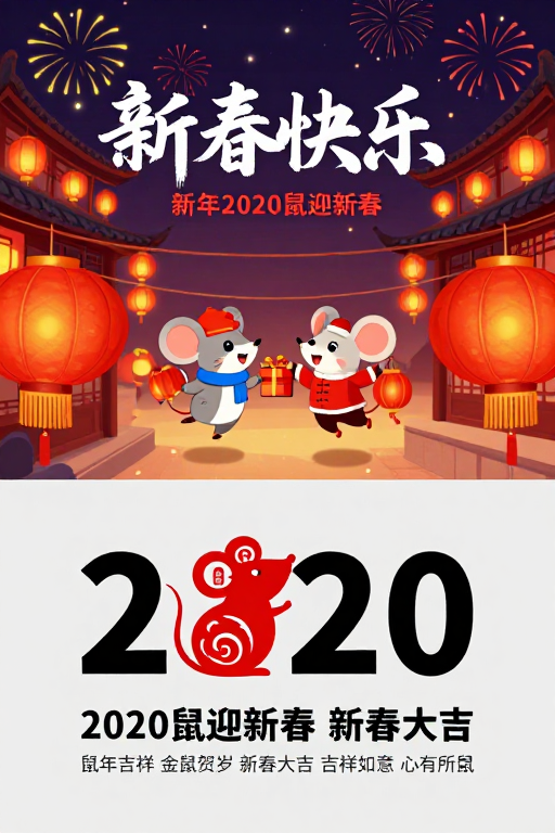 2020鼠年国潮新春插画海报