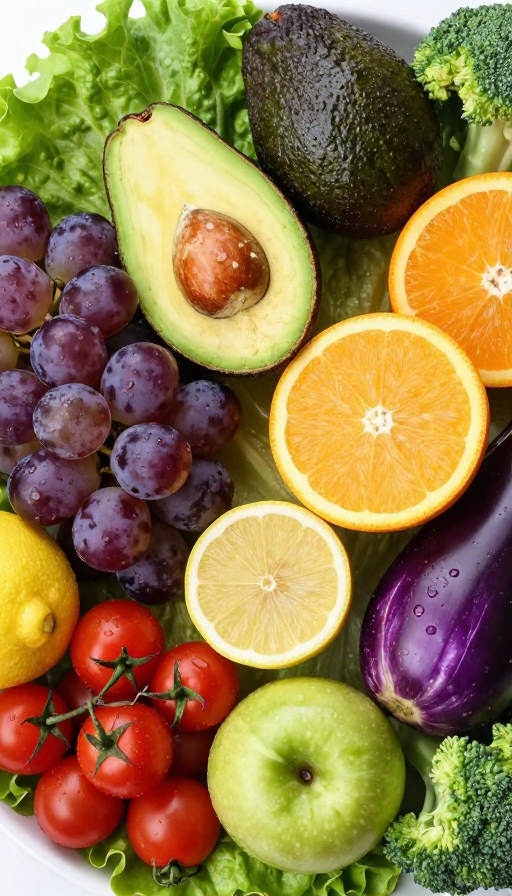 高清俯拍鲜蔬拼盘,自然光呈现健康美味