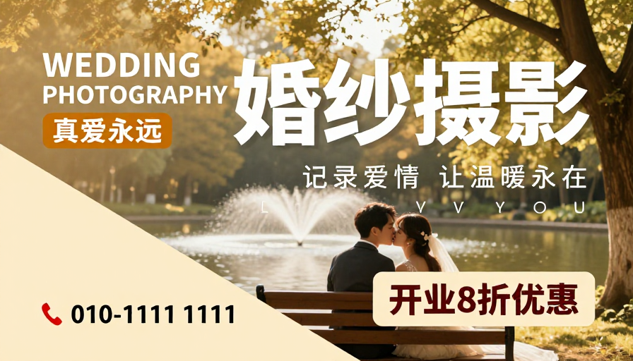 暖金浪漫婚纱摄影宣传海报 记录永恒爱情