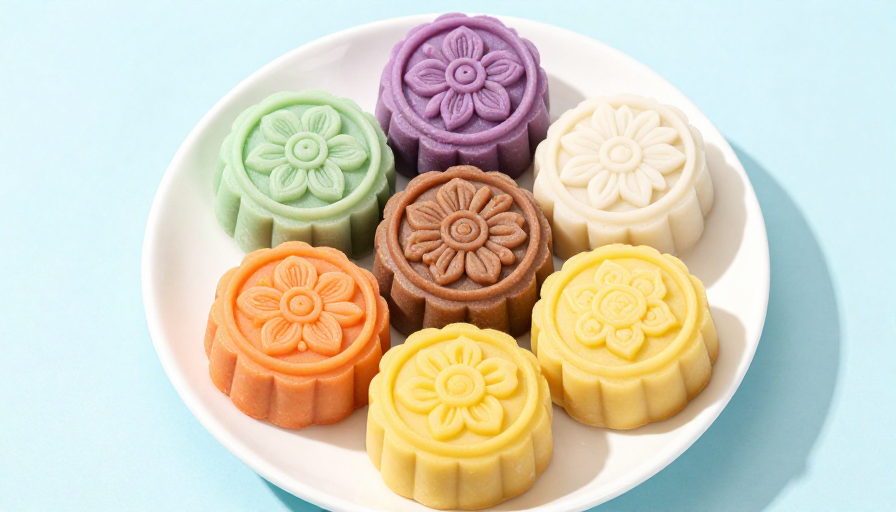 六彩冰皮月饼：花卉纹饰的节庆美学