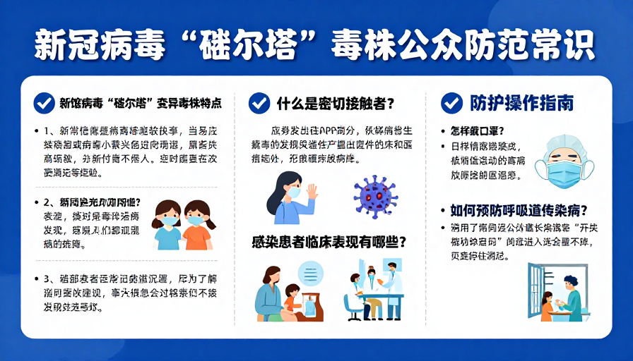 新冠德尔塔防范科普：蓝色科技感公共卫生海报