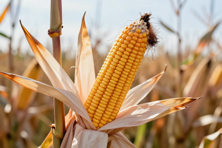 金秋丰穗特写:逆光下的玉米成熟之美