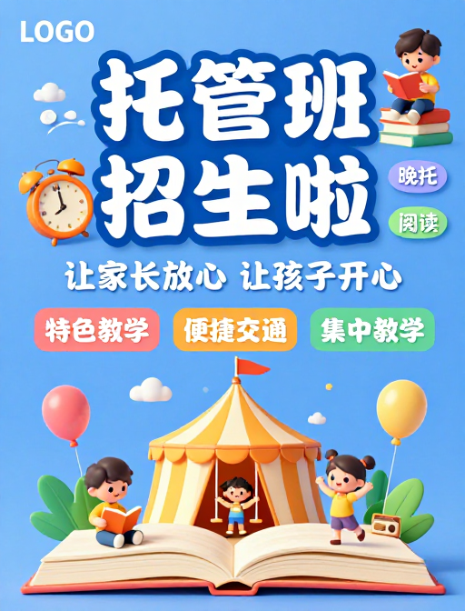 童趣插画|托管班招生海报,开启智慧成长之旅
