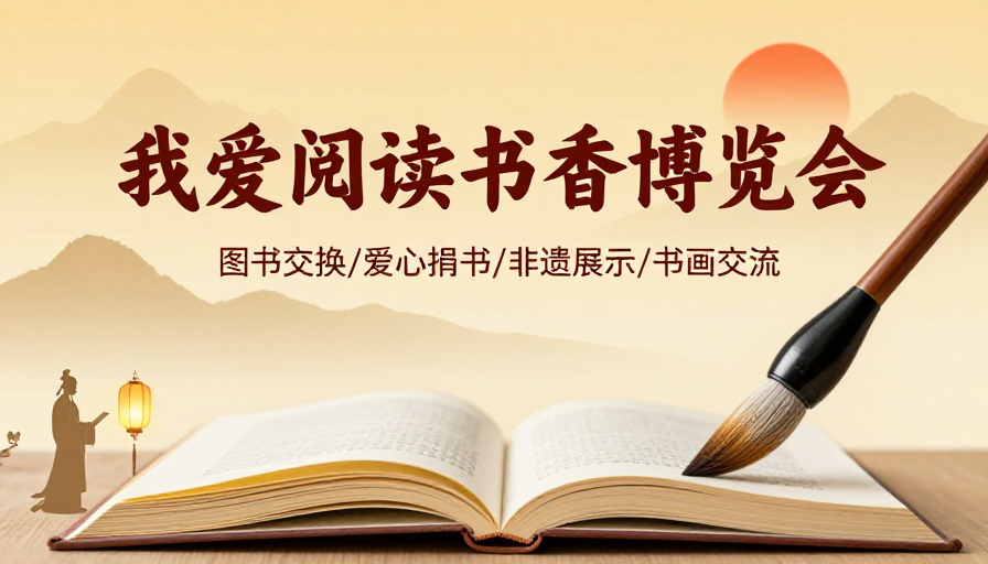 传统水墨风书香博览会主题插画