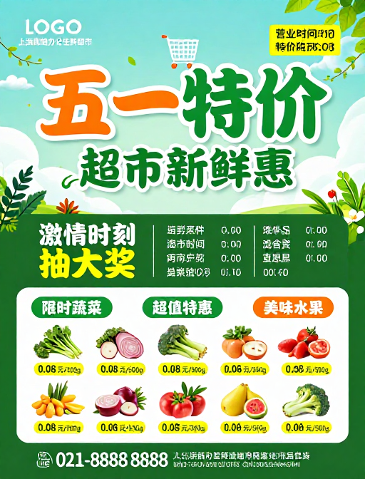 清新绿调五一生鲜促销海报