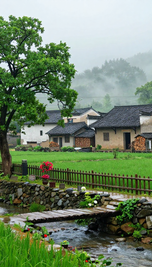 雨晨中国古村落田园风光实拍
