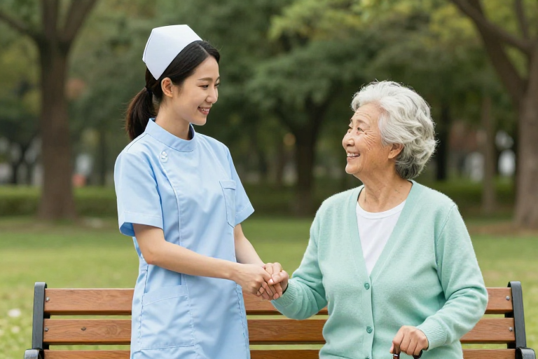 医护携手传递关爱:公园里的温暖瞬间