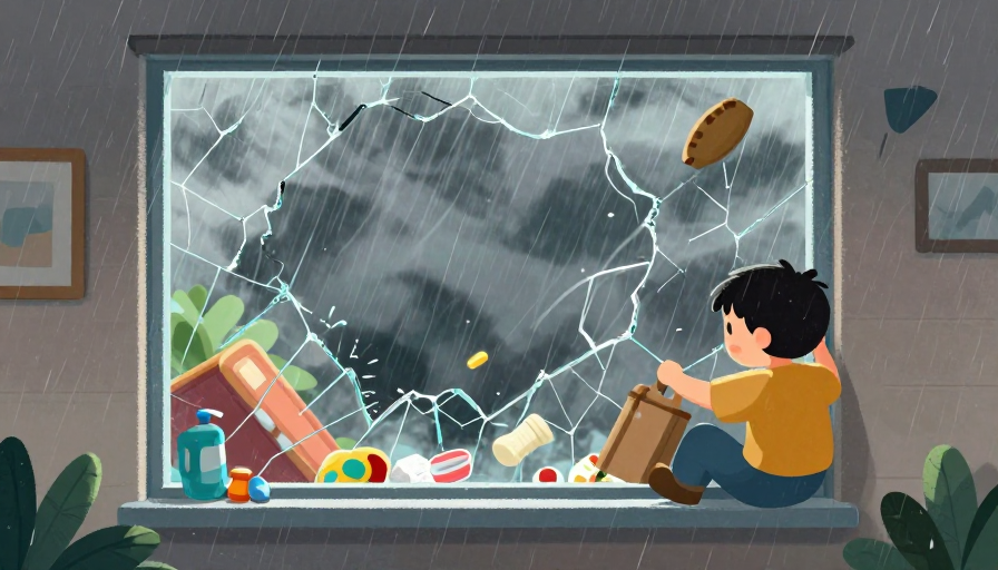 台风天室内危险:卡通科普插画警示