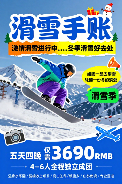 活力动感滑雪海报 冬日节庆氛围满满