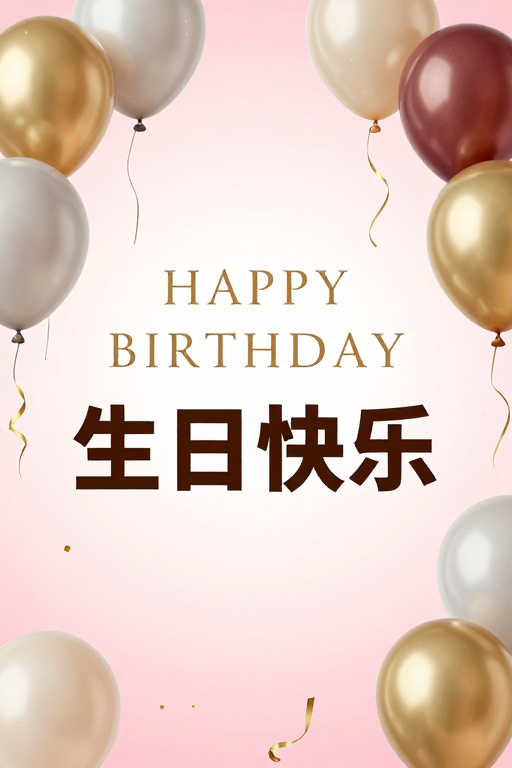 粉金渐变气球装饰生日快乐海报