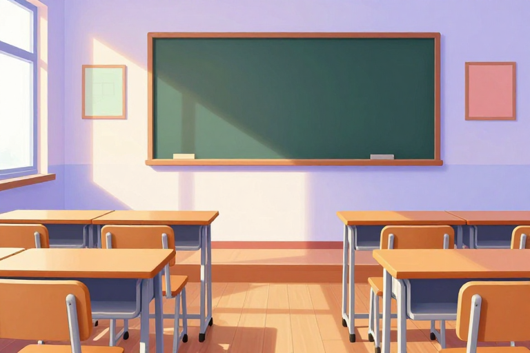 清新教室插画：阳光洒满的学习空间