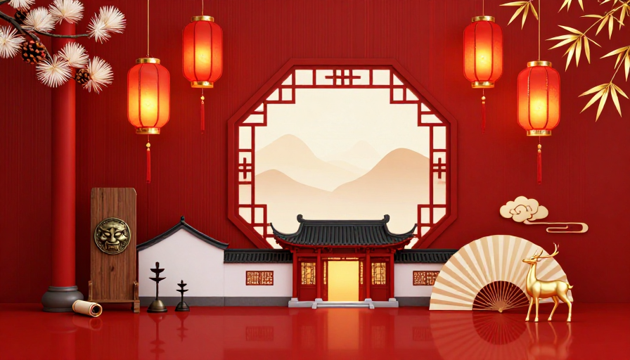 瑞气盈门·中式吉祥插画背景